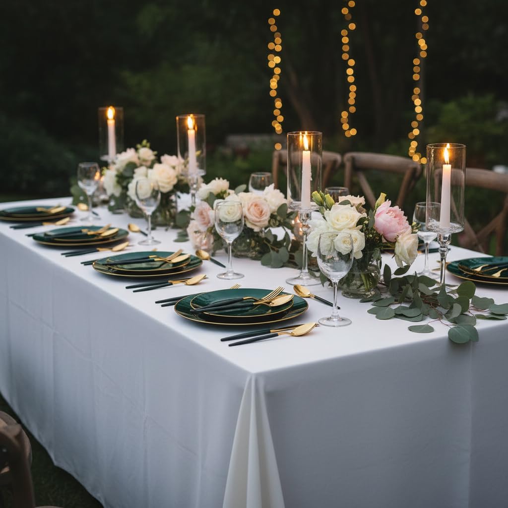 Liacere 150PCS Green Plastic Plates - Gold Plastic Silverware with Green Handle - Heavy Duty Fancy Plastic Plates Disposable Include 30 Guests Plates, Forks, Spoons, Knives for St. Patrick's Day